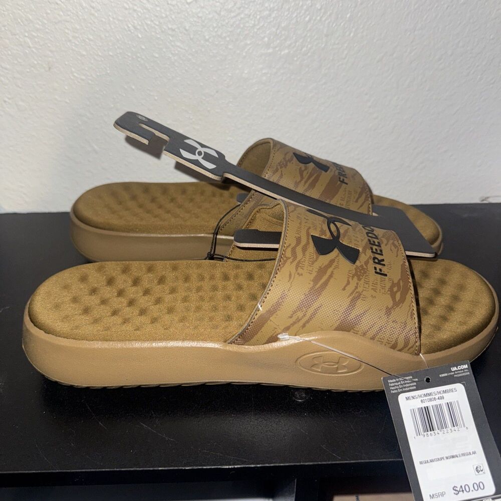 Under Armour UA Ignite Pro 8 Slides Green Camo Freedom Sandal 3026152 Mens 13